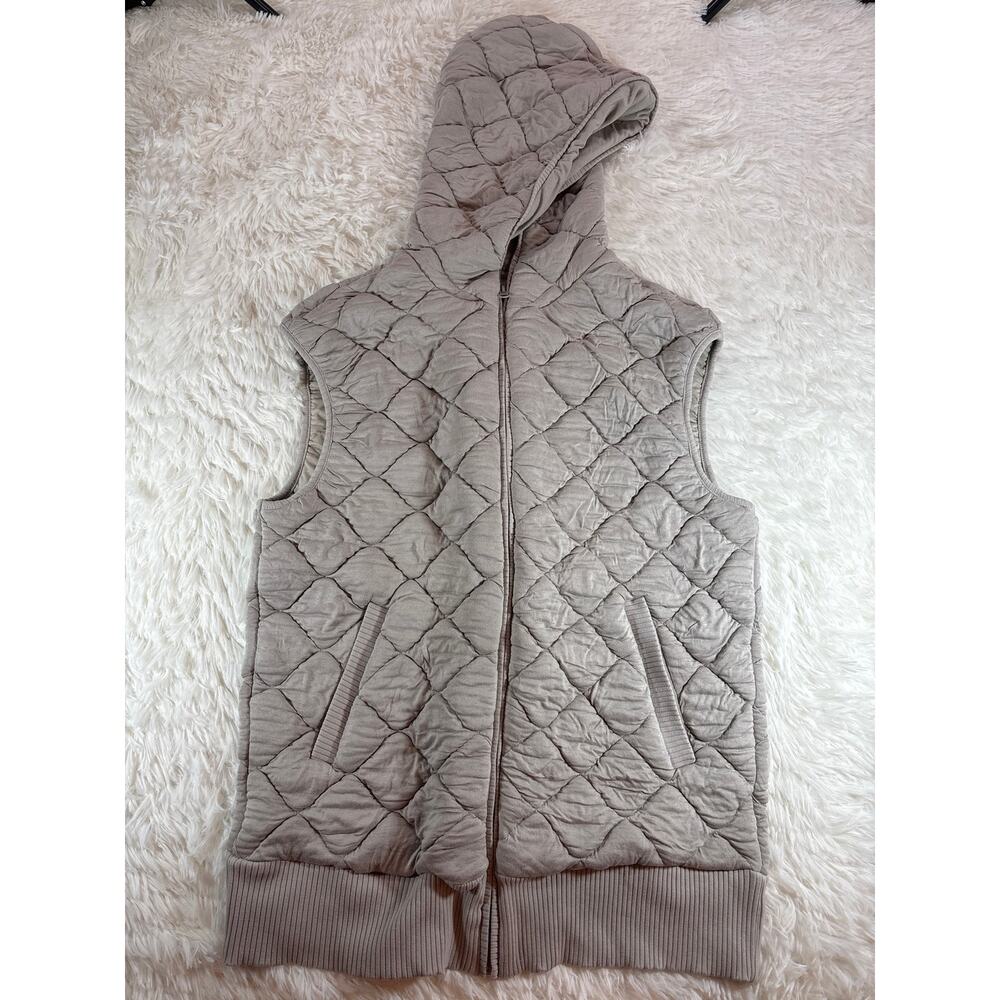 Mono B Hooded Quilted Fleece Vest Oversized Zip Up Pockets Womens L
